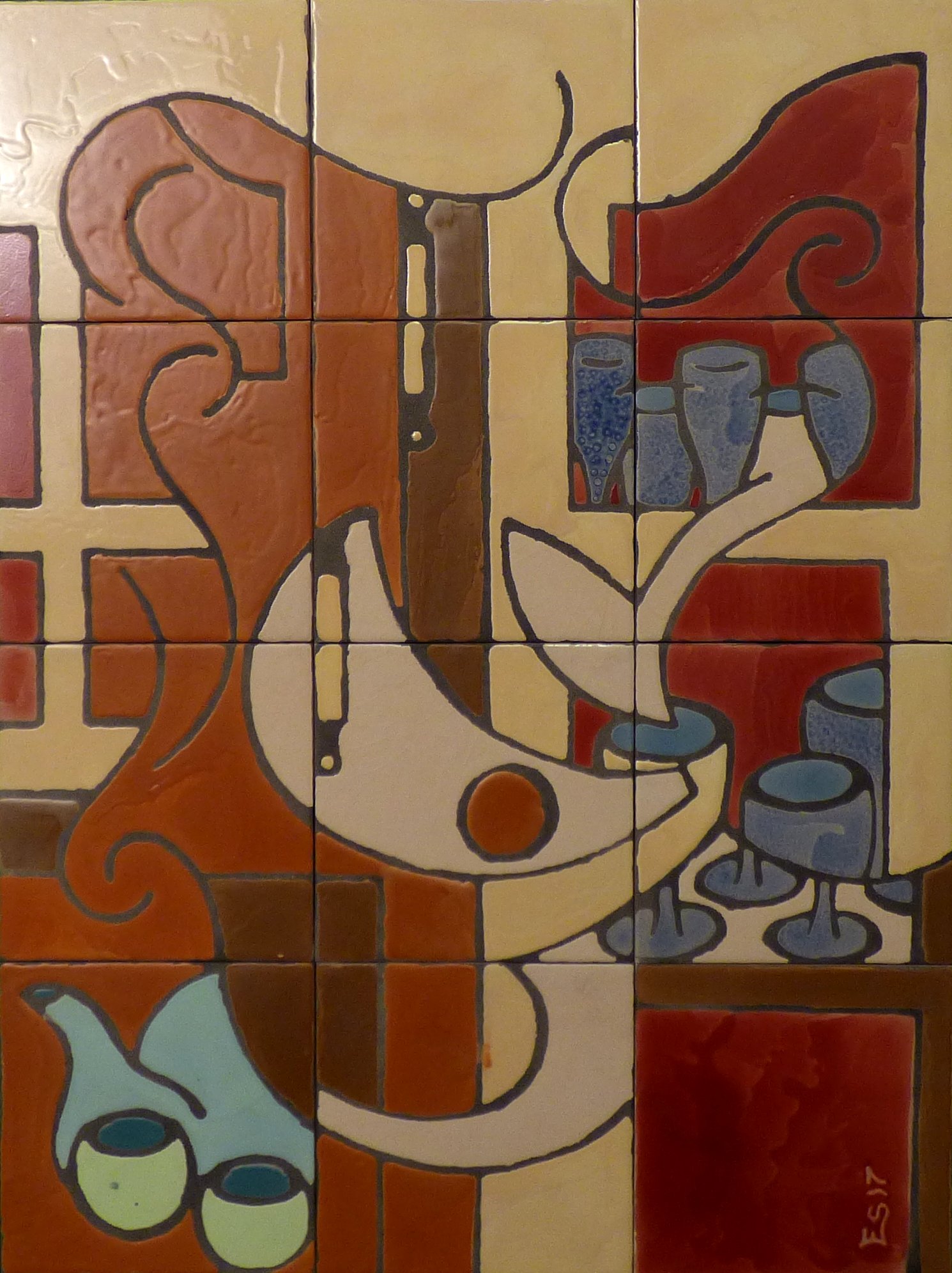 bodegon en mural de ceramica de gramala